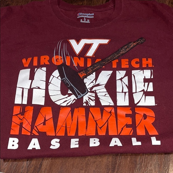 Virginia Tech Champion Maroon Hokie Hammer Baseball Tee cp - Picture 1 of 3